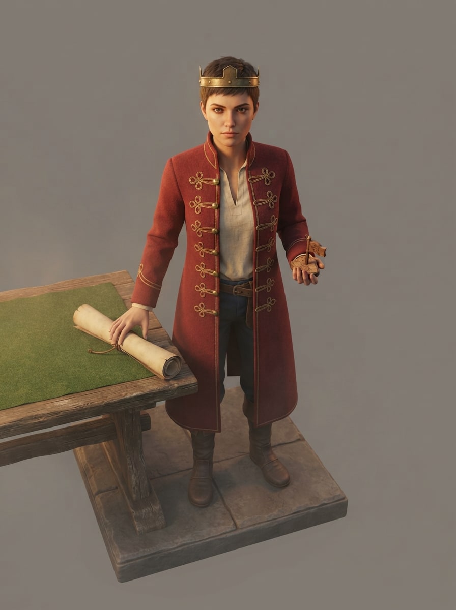 A young queen in crimson