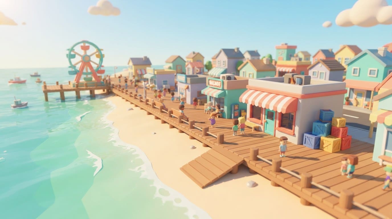 A seaside boardwalk town