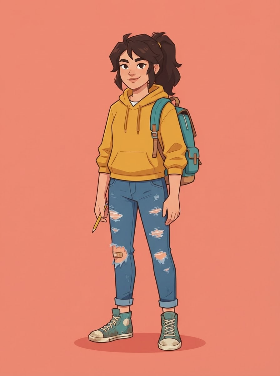 Una estudiante de barrio con mochila