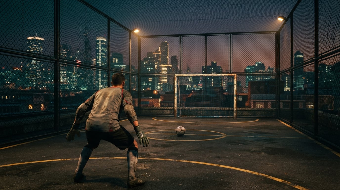 Rooftop cage at dusk