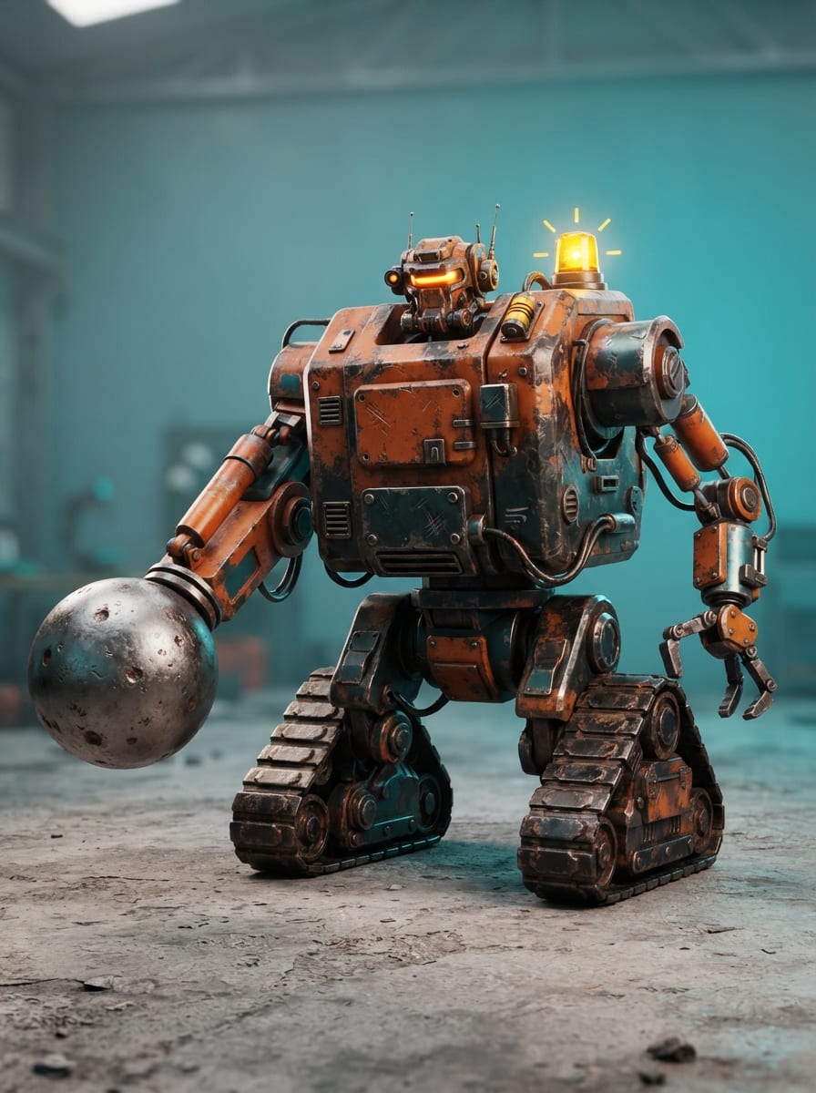 Een roestige slooprobot