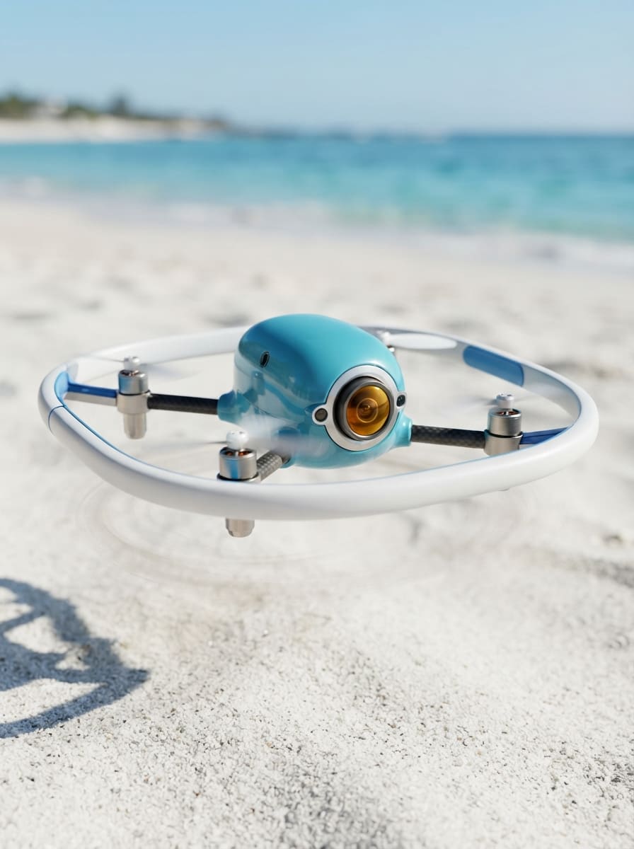 A turquoise showcase drone