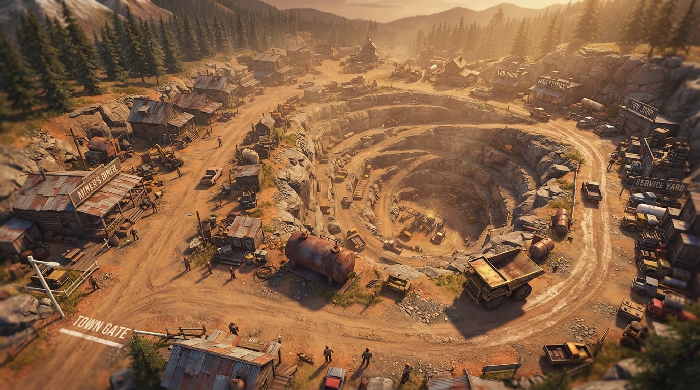 A dusty quarry town