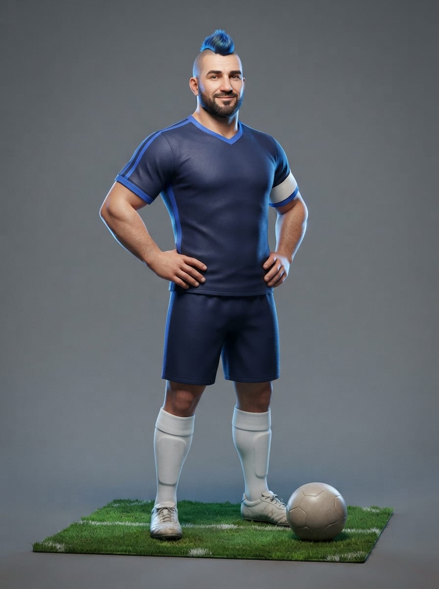 A blue-mohawk captain