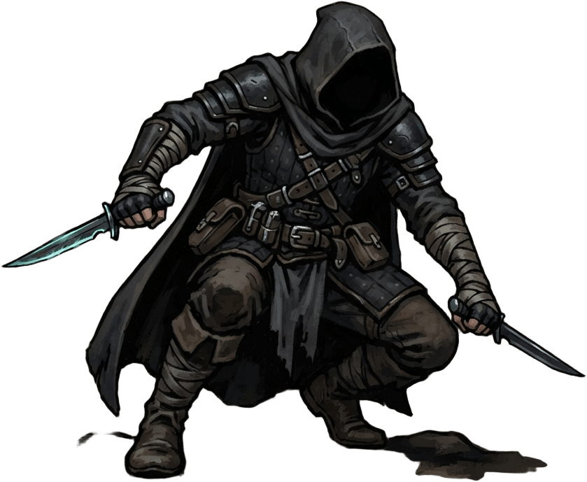 Image: Dark fantasy tabletop RPG character token: a hoode