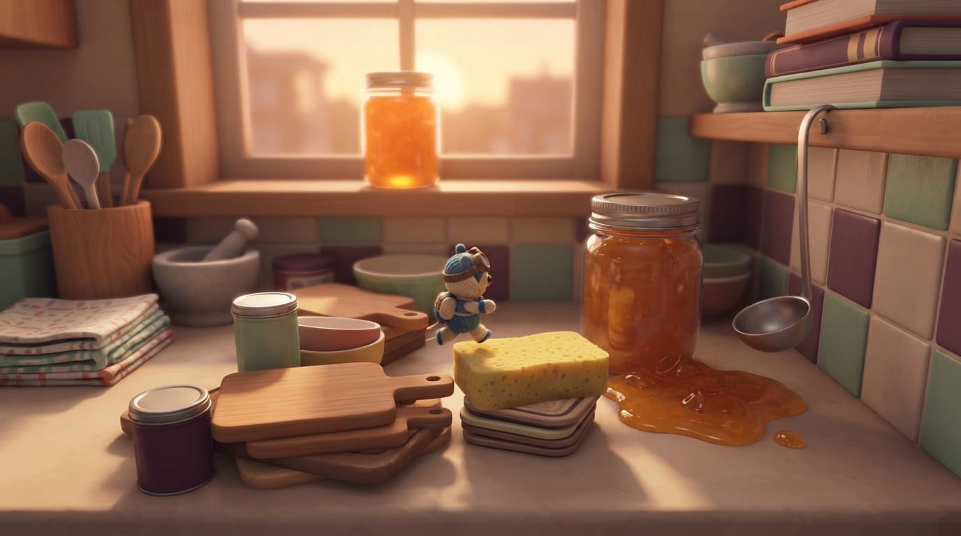 A giant kitchen counter at dawn