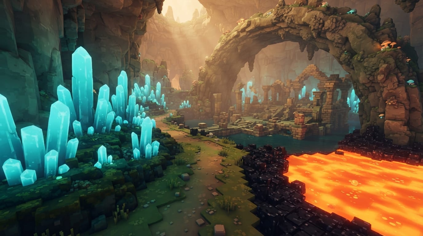 A glowing crystal cavern