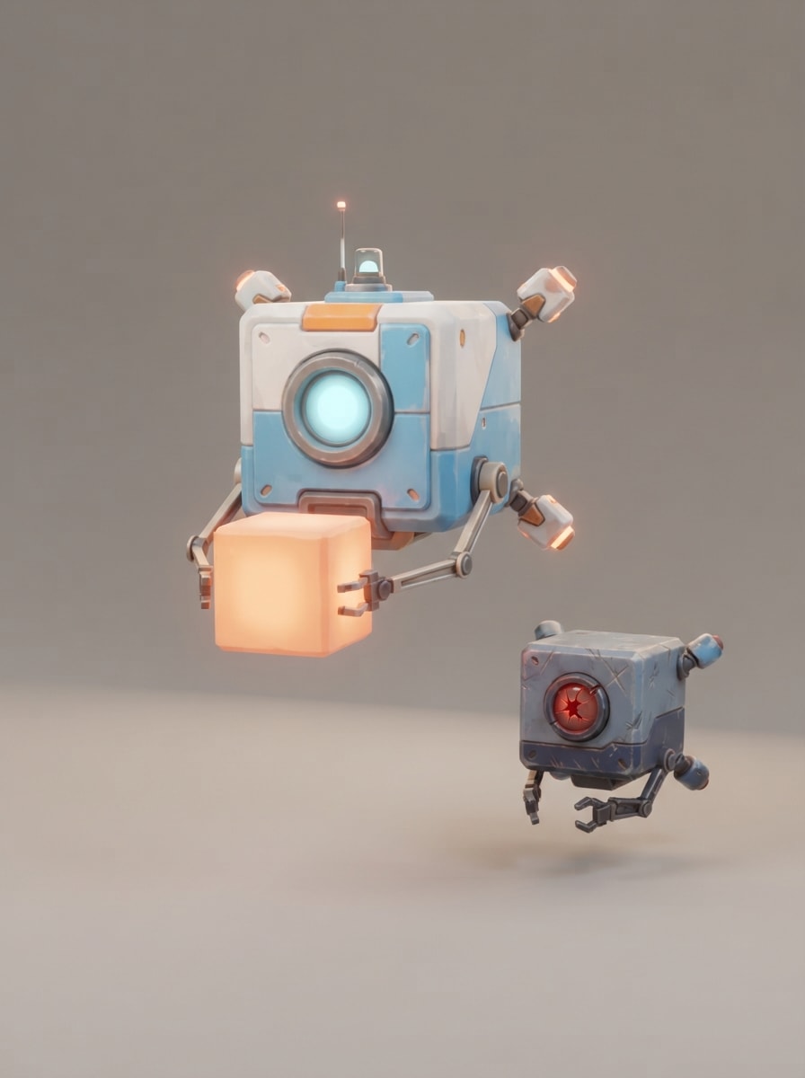 A floating block-builder drone
