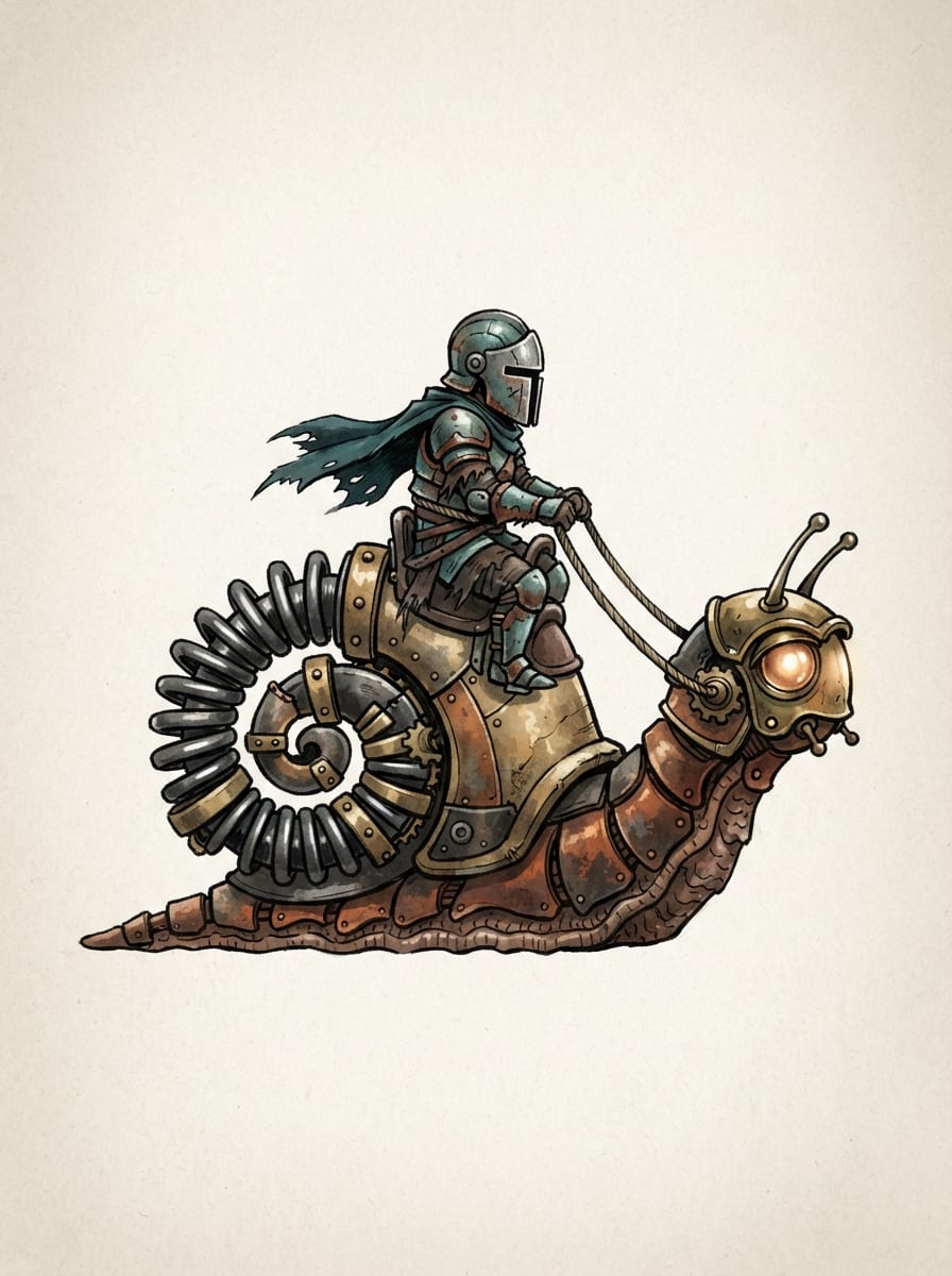 A clockwork snail rider
