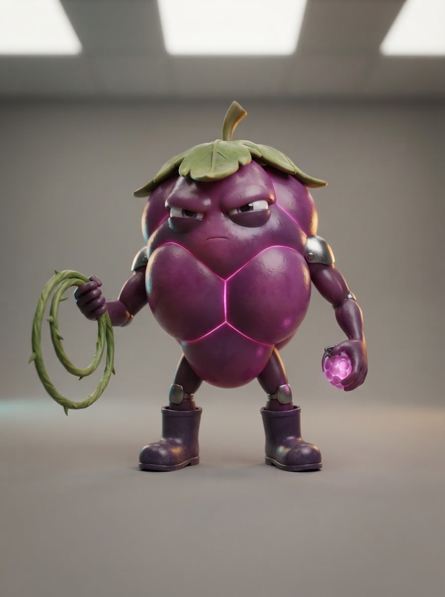A grape with a vine whip