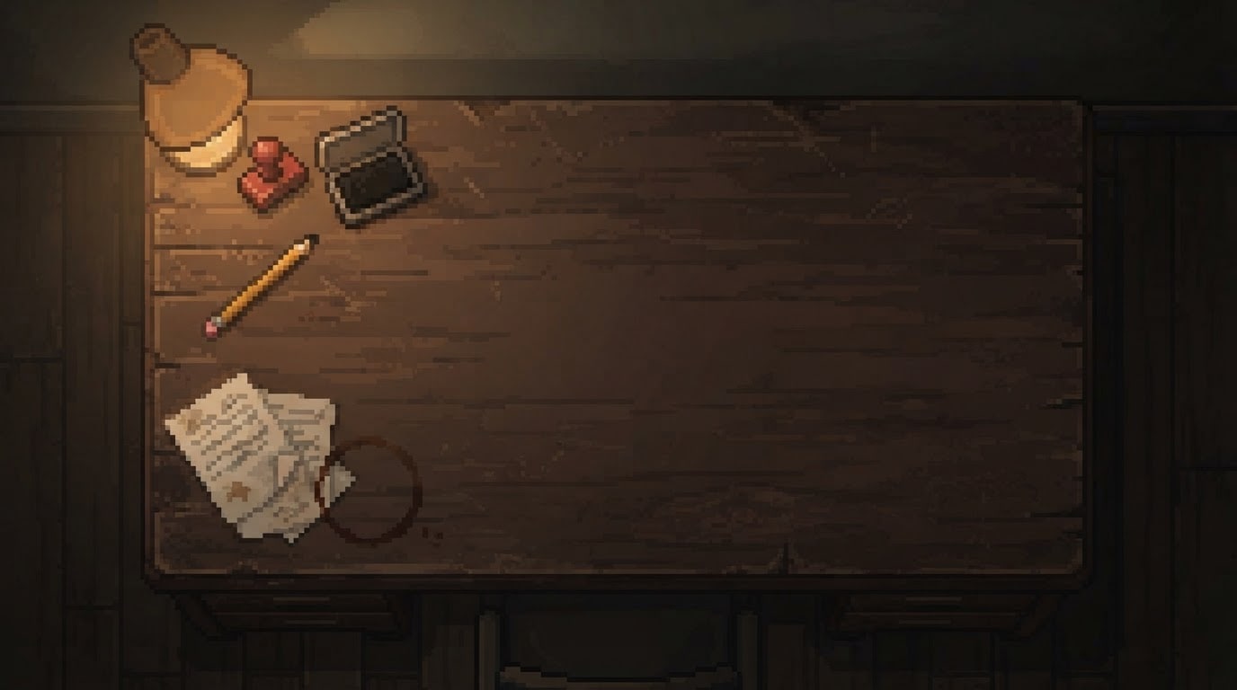 Image: Pixel art game background, top-down view of a dark