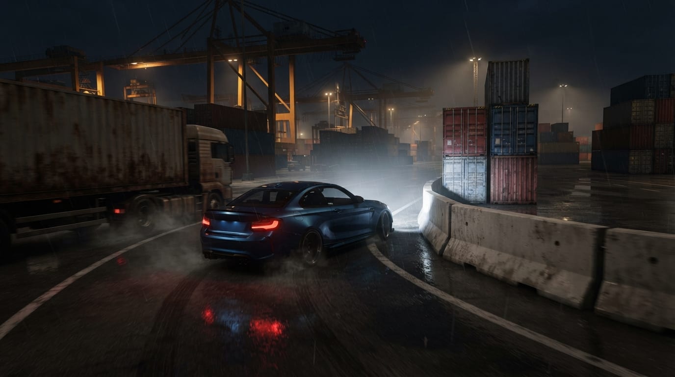 Weave through the dockyard traffic