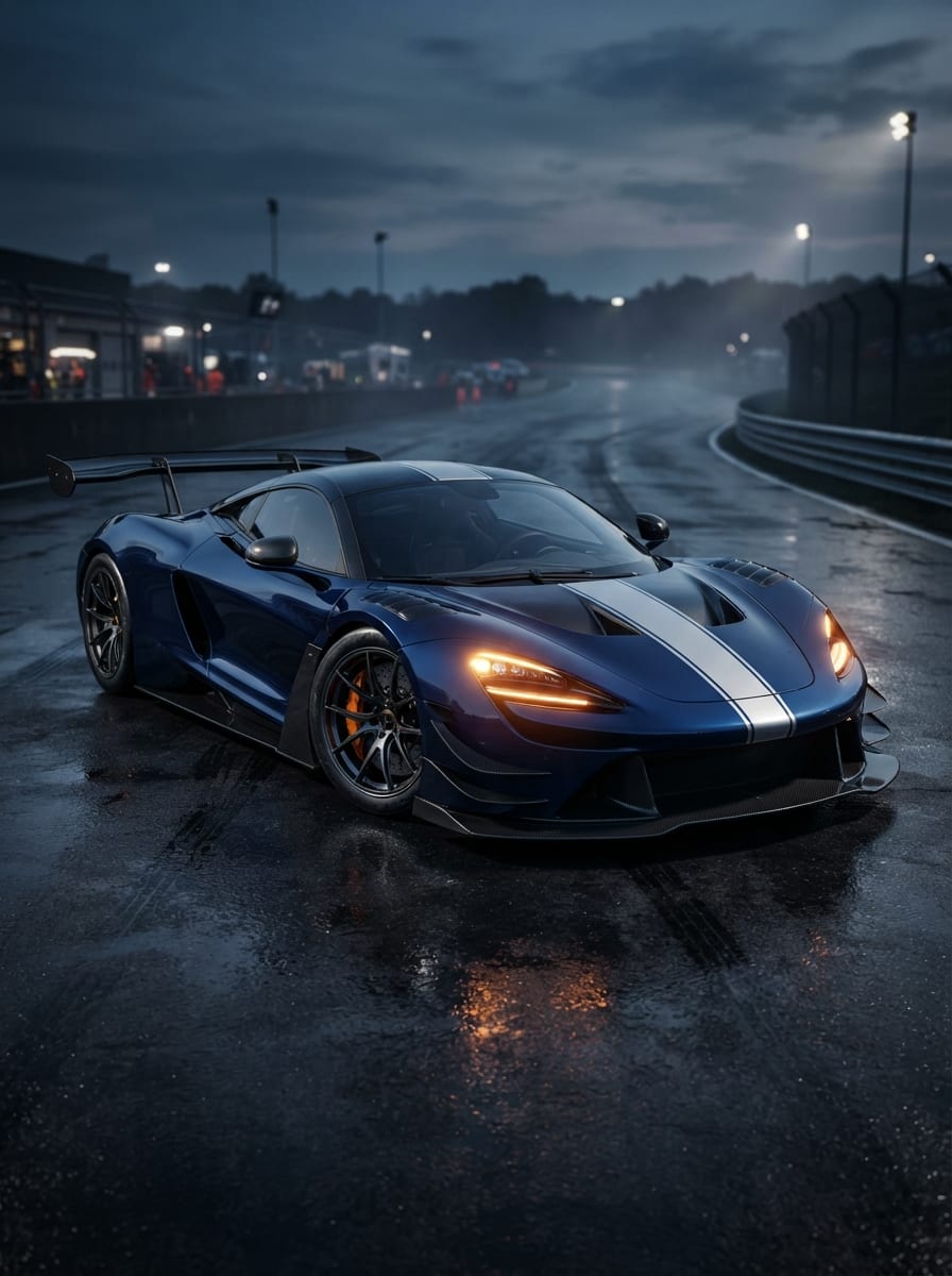 A midnight-blue endurance coupe