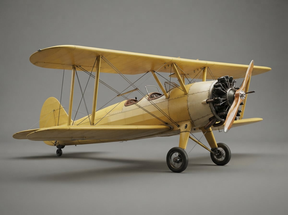 A yellow biplane