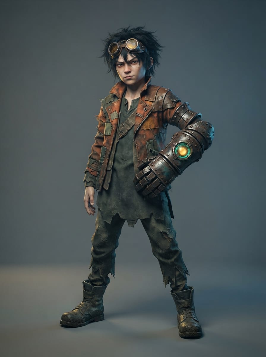 A scrapyard kid with a gauntlet