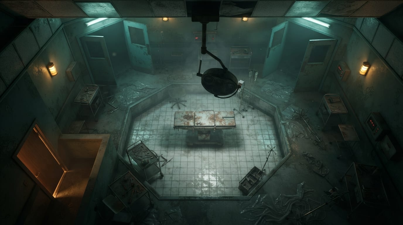 A blacked-out operating theatre