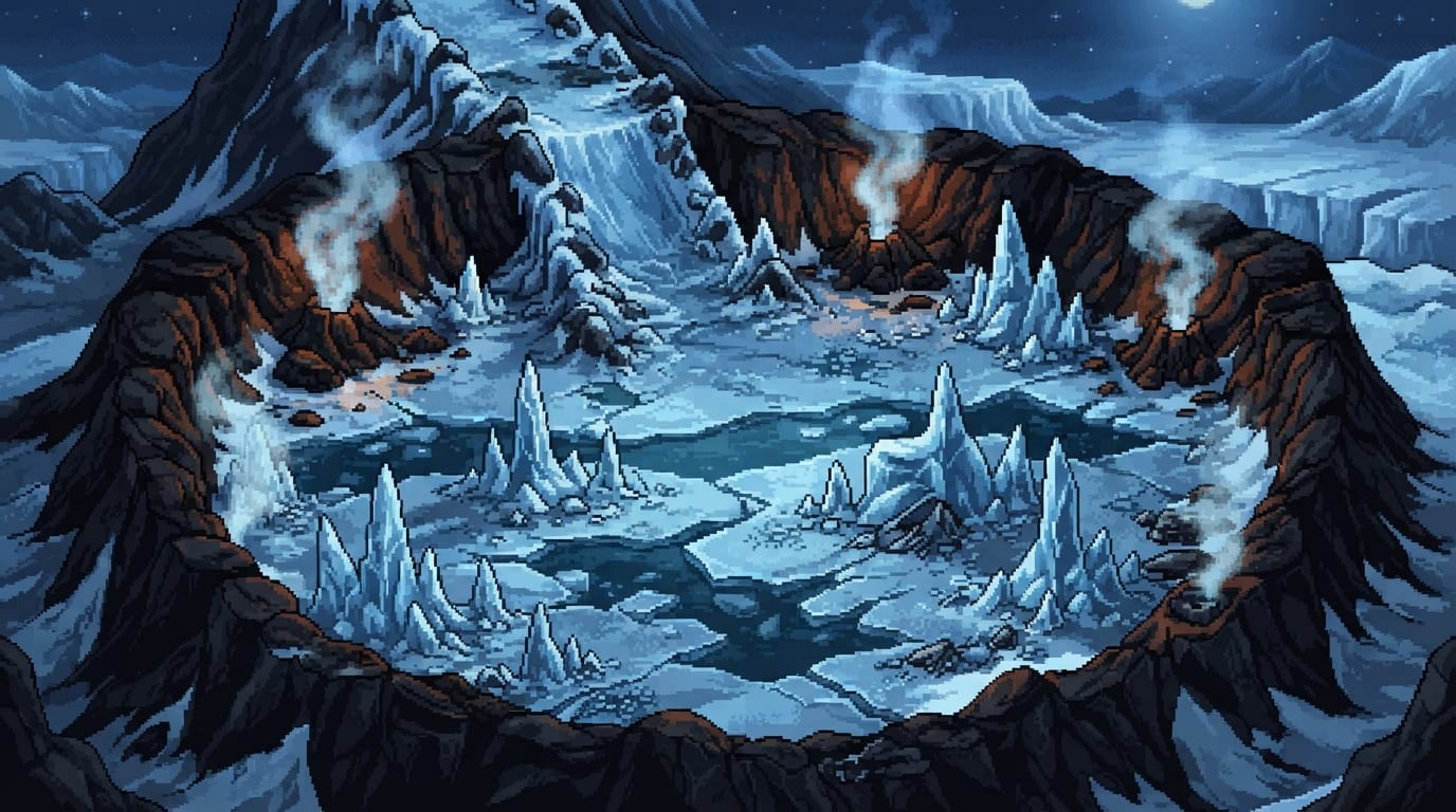 A frozen crater battlefield