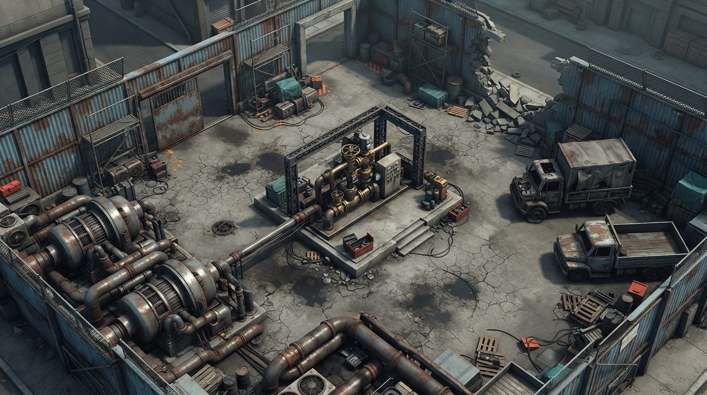 A rusted machine yard