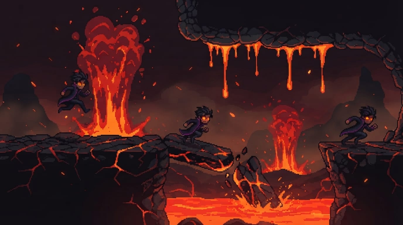 Outrun the lava geysers
