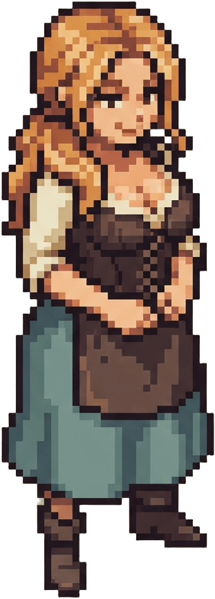 Image: pixel art adult tavern keeper woman character spri