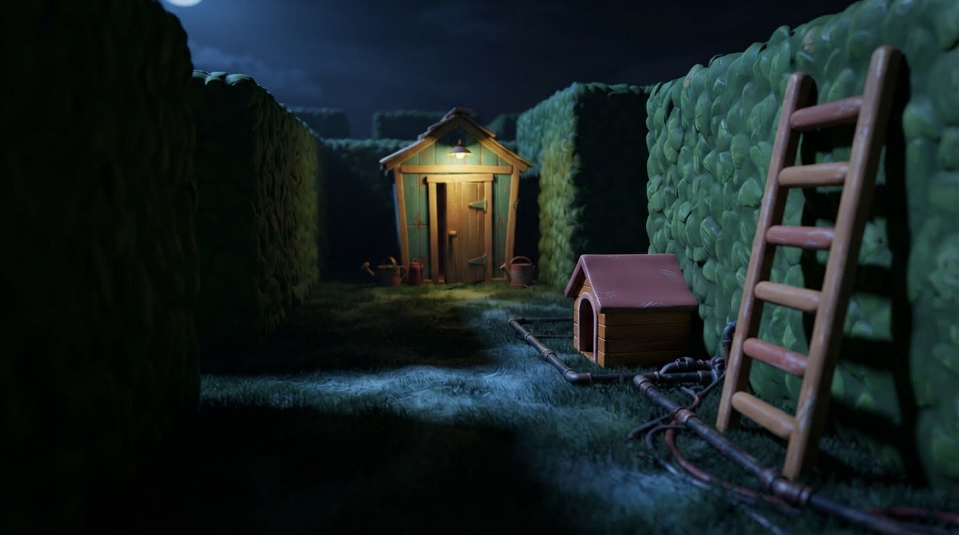 A night hedge maze
