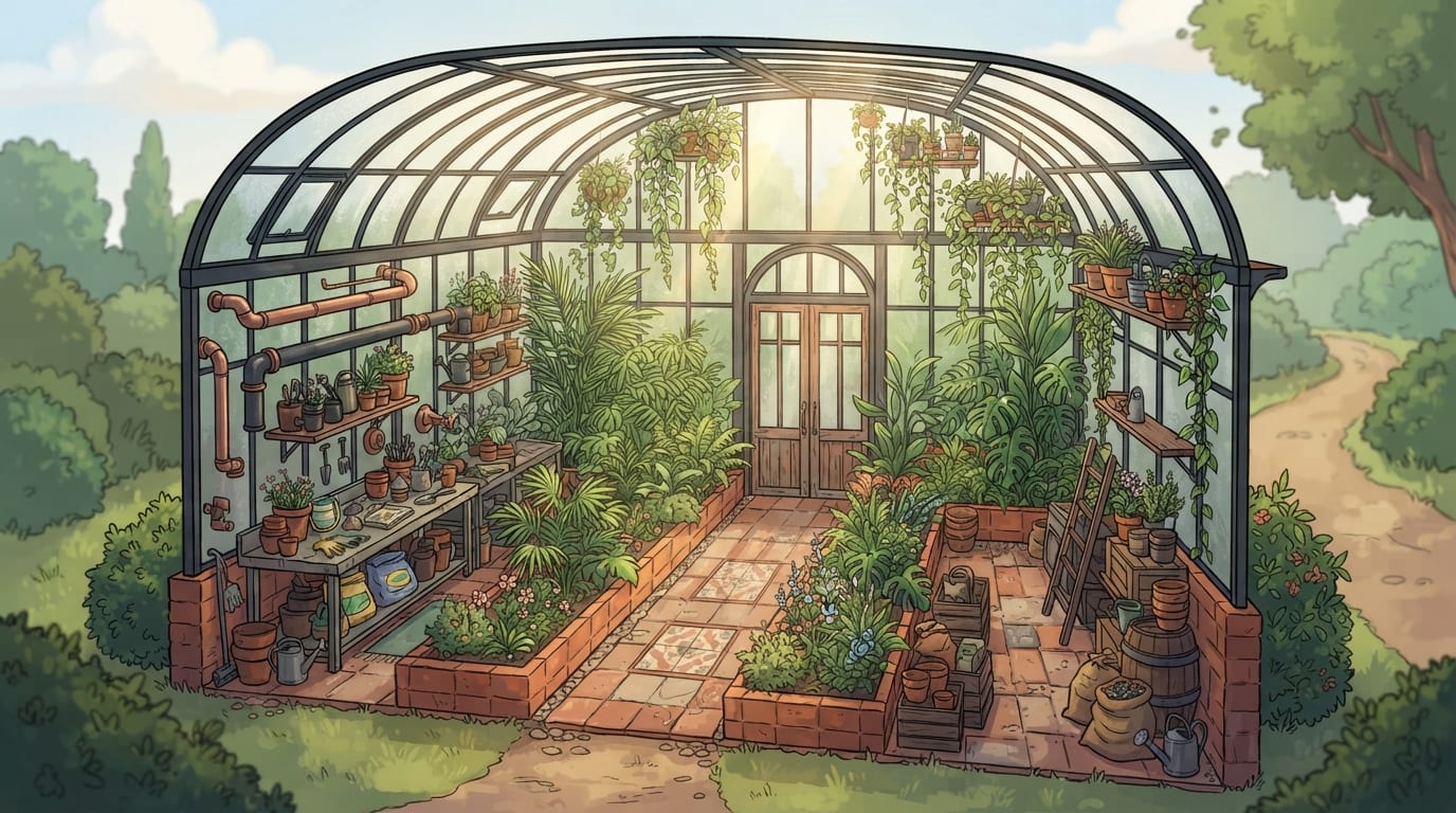 A Sunlit Greenhouse Conservatory