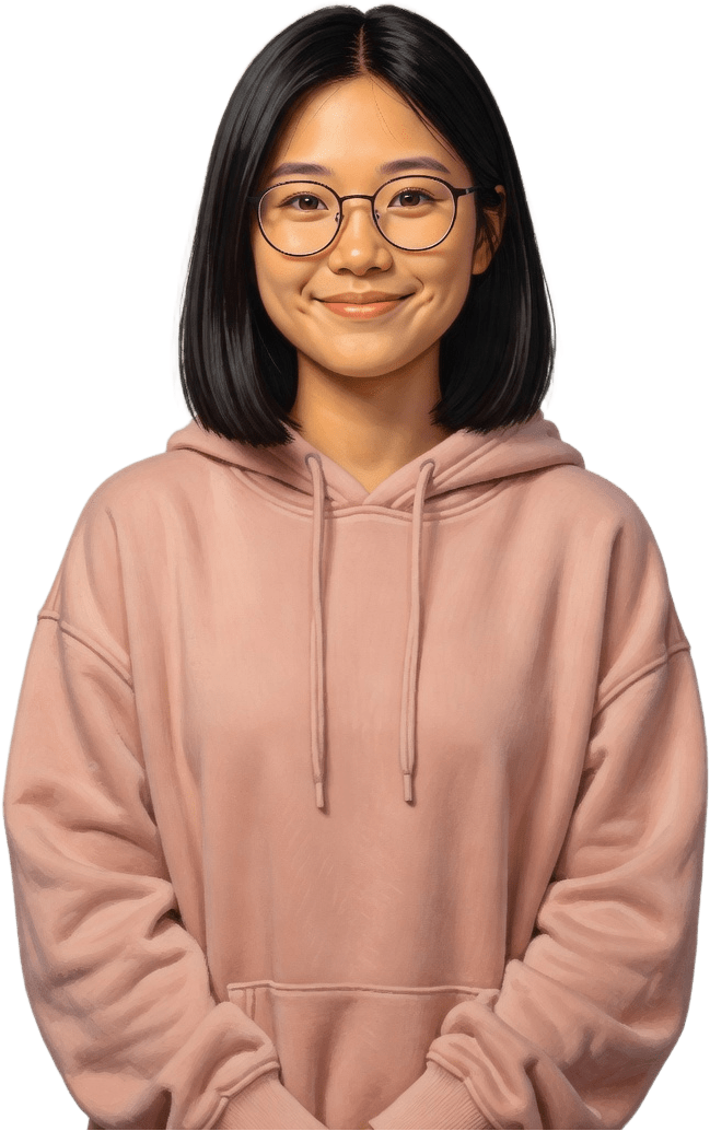 Melanie Smile Waist-Up Portrait (cuter, hoodie)