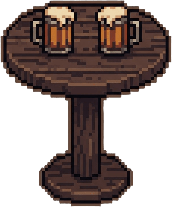 Image: pixel art round wooden tavern standing table, a ta