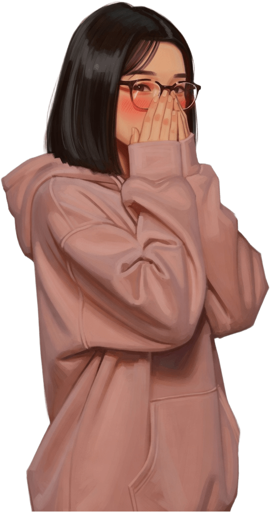 Melanie Embarrassed Waist-Up Portrait (head in hands, hiding face)