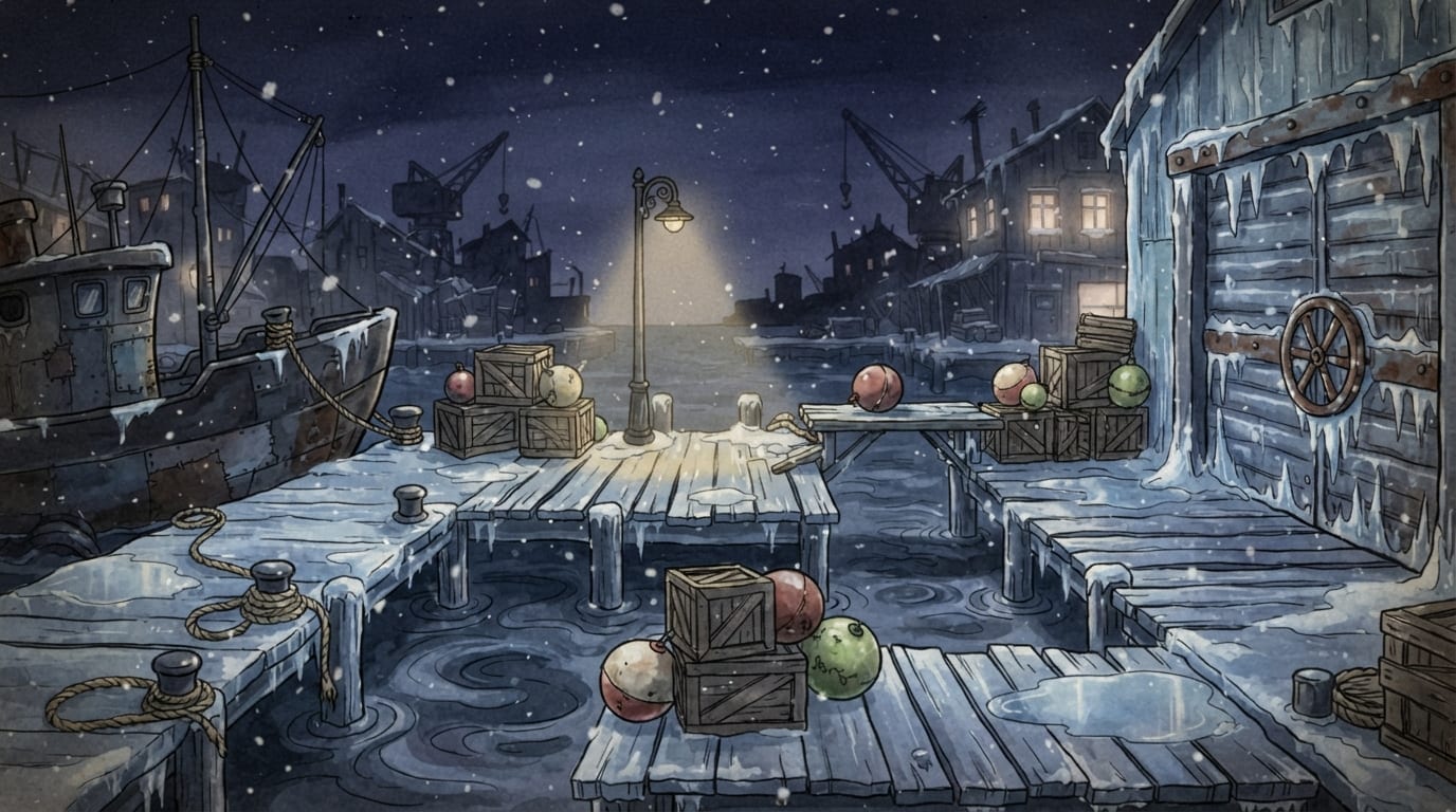 Frozen harbour dockyard