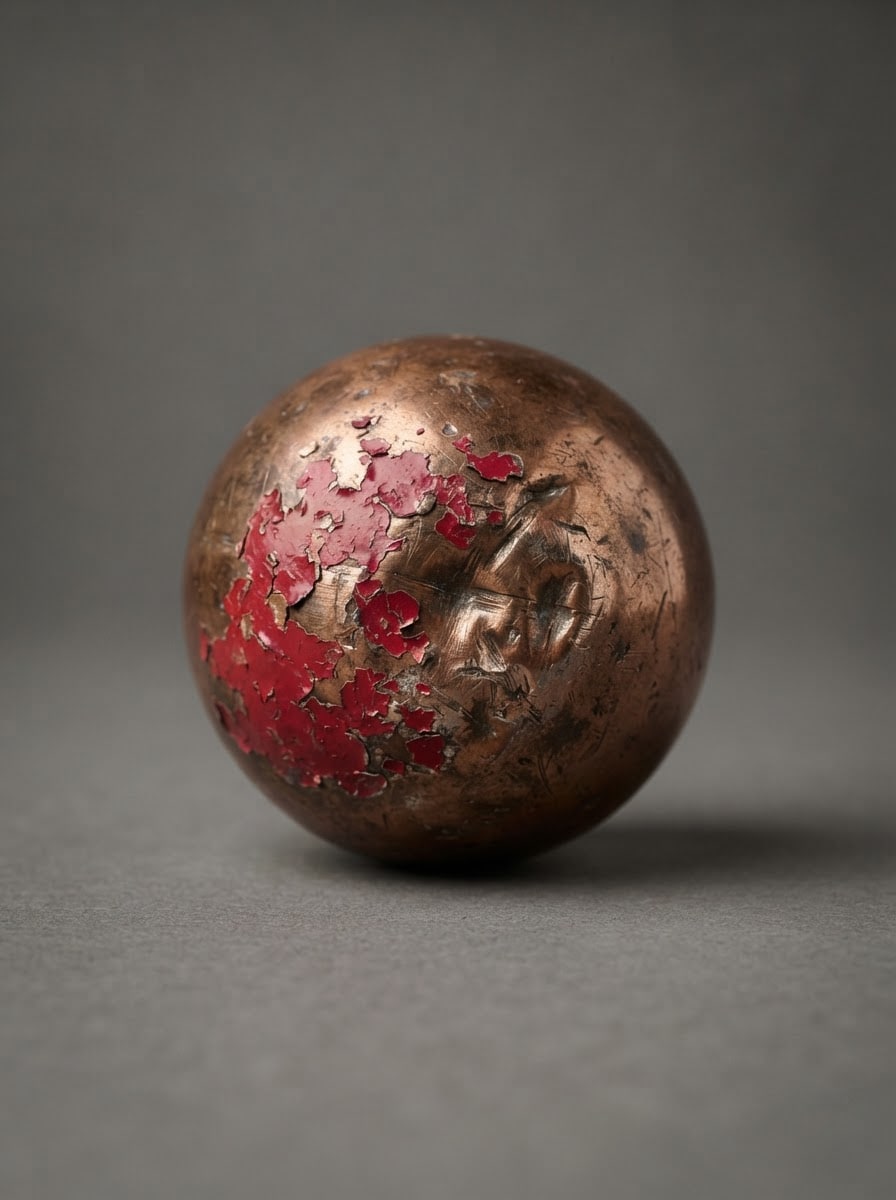 A chipped copper ball