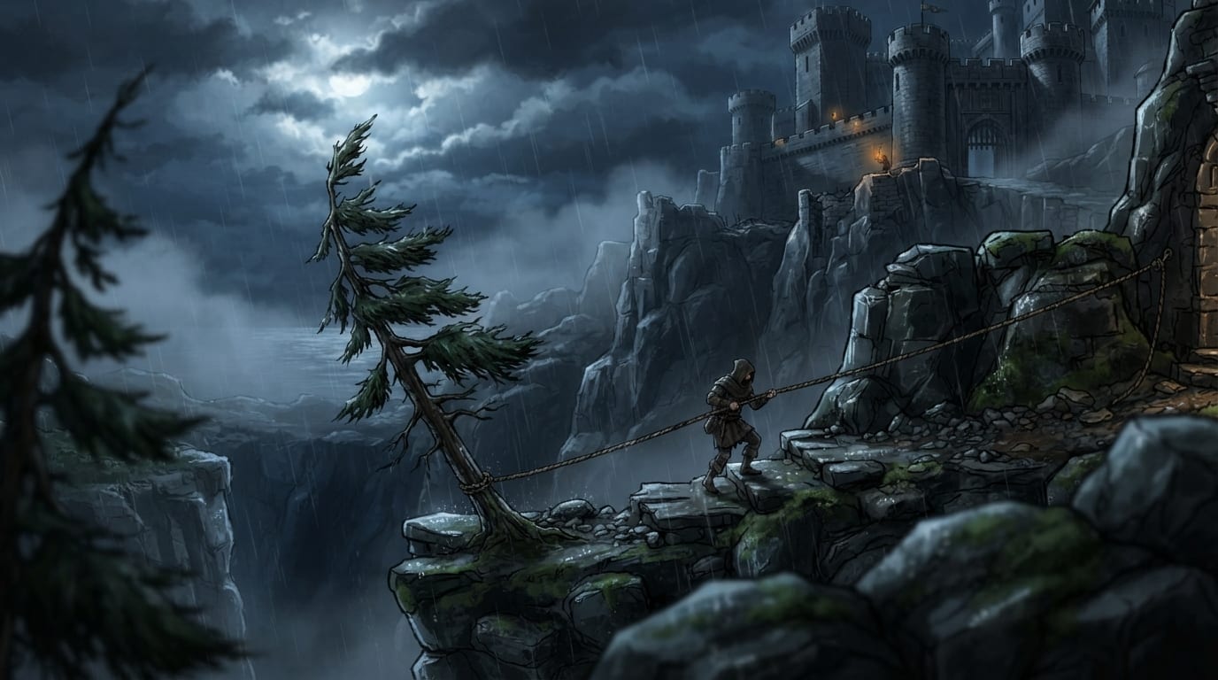Moonlit Cliff Approach