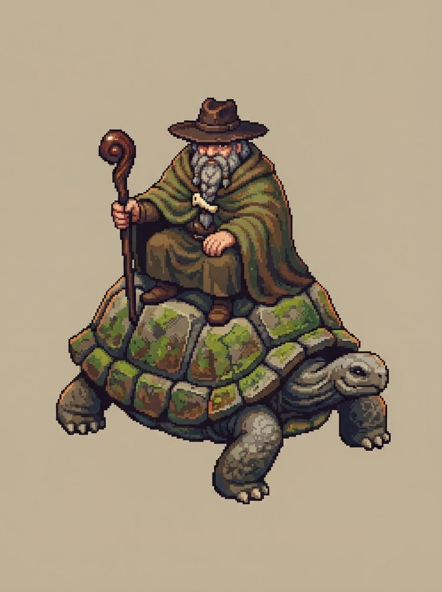 An old stone-tortoise keeper