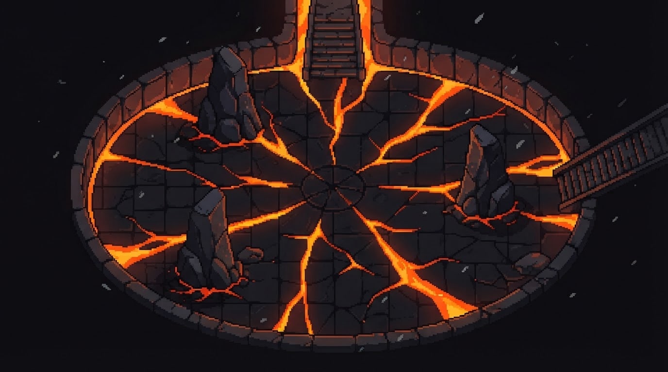 An ember caldera arena