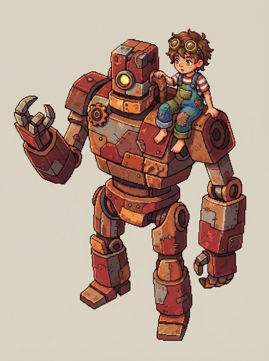 A tiny golem-mechanic child