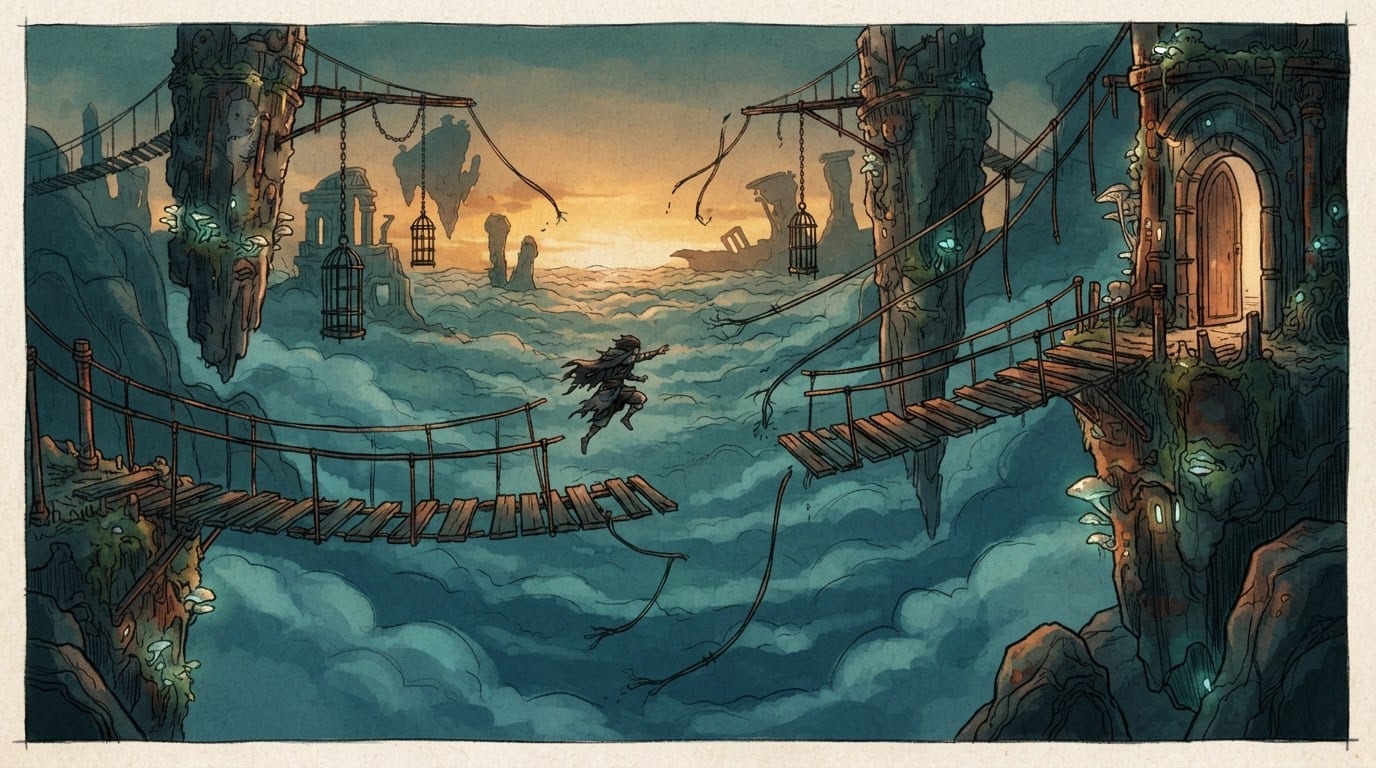 A rusted sky bridge