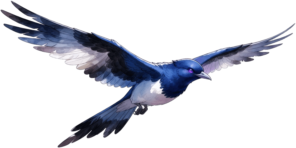 Blue Mourning Bird - Glide Pose Wings Spread