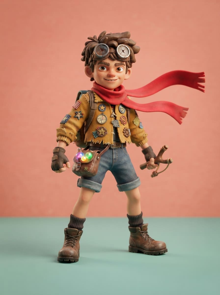 A patched-jacket trail kid