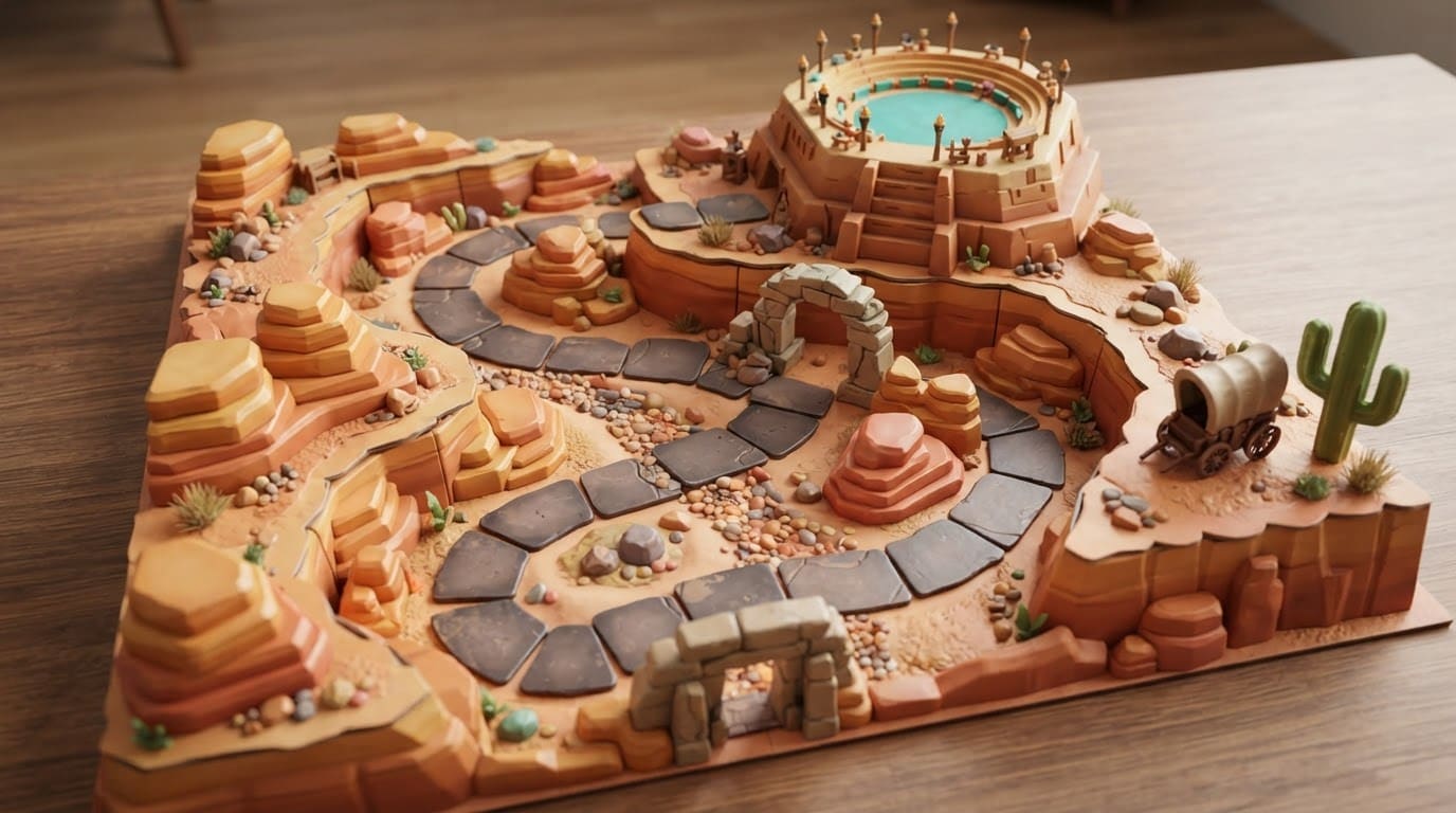 A sun-baked desert canyon