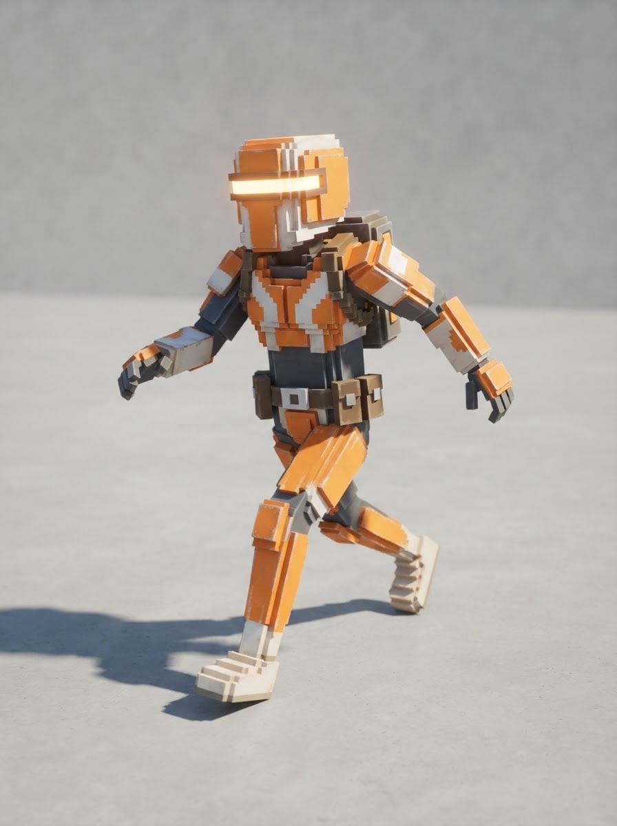 An orange voxel scout