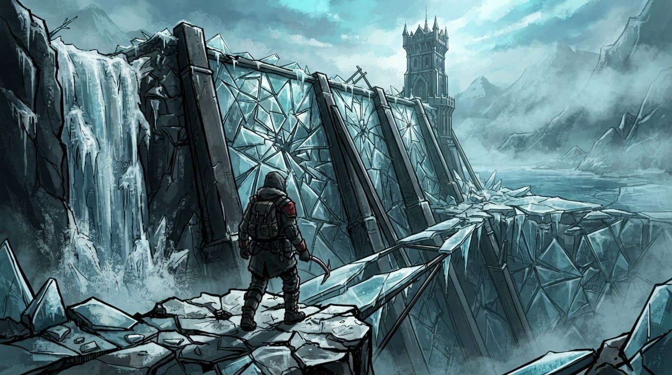 A frozen glass dam