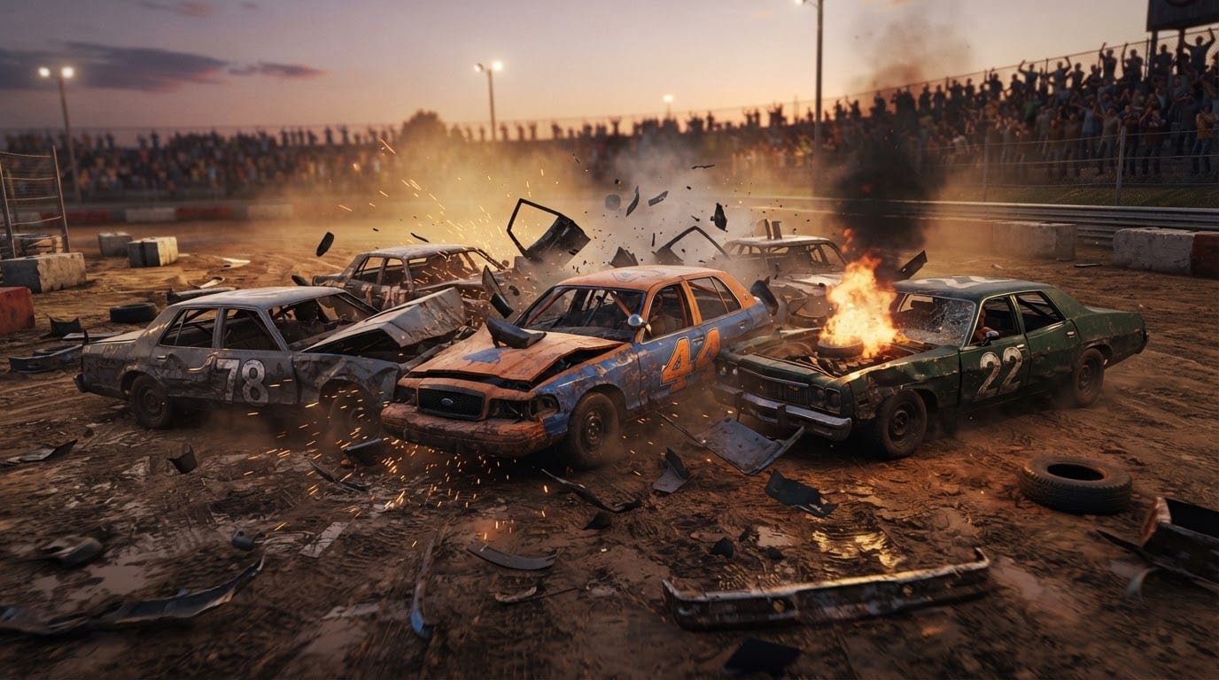 Versnipper auto's in derby-arena
