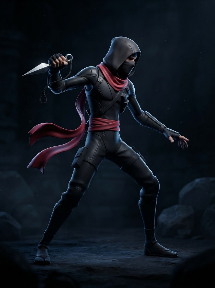 Ninja ágil de tela roja