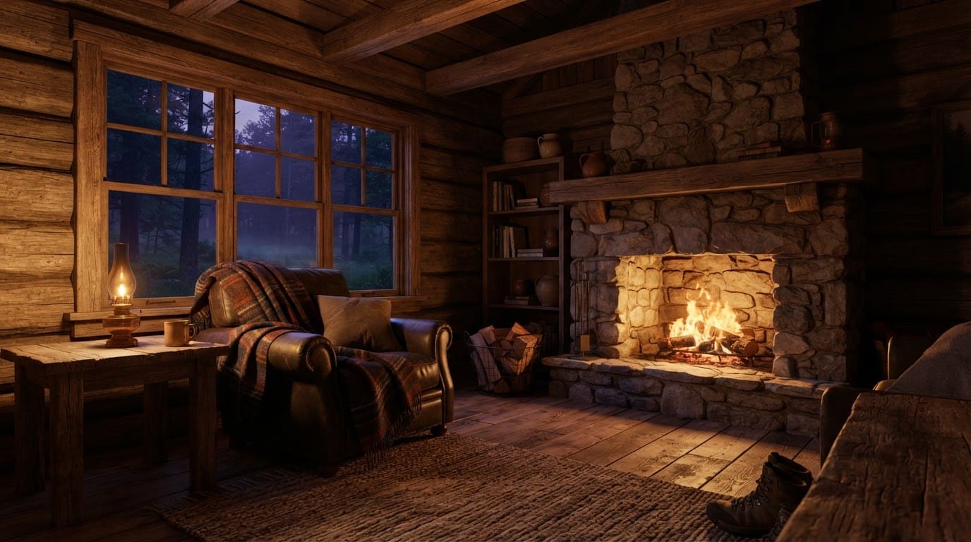 Explore the cozy cabin interior