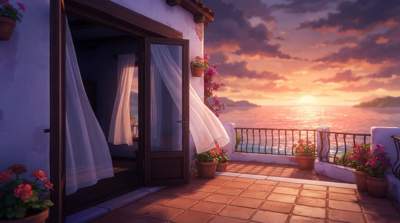Seaside villa at sunset