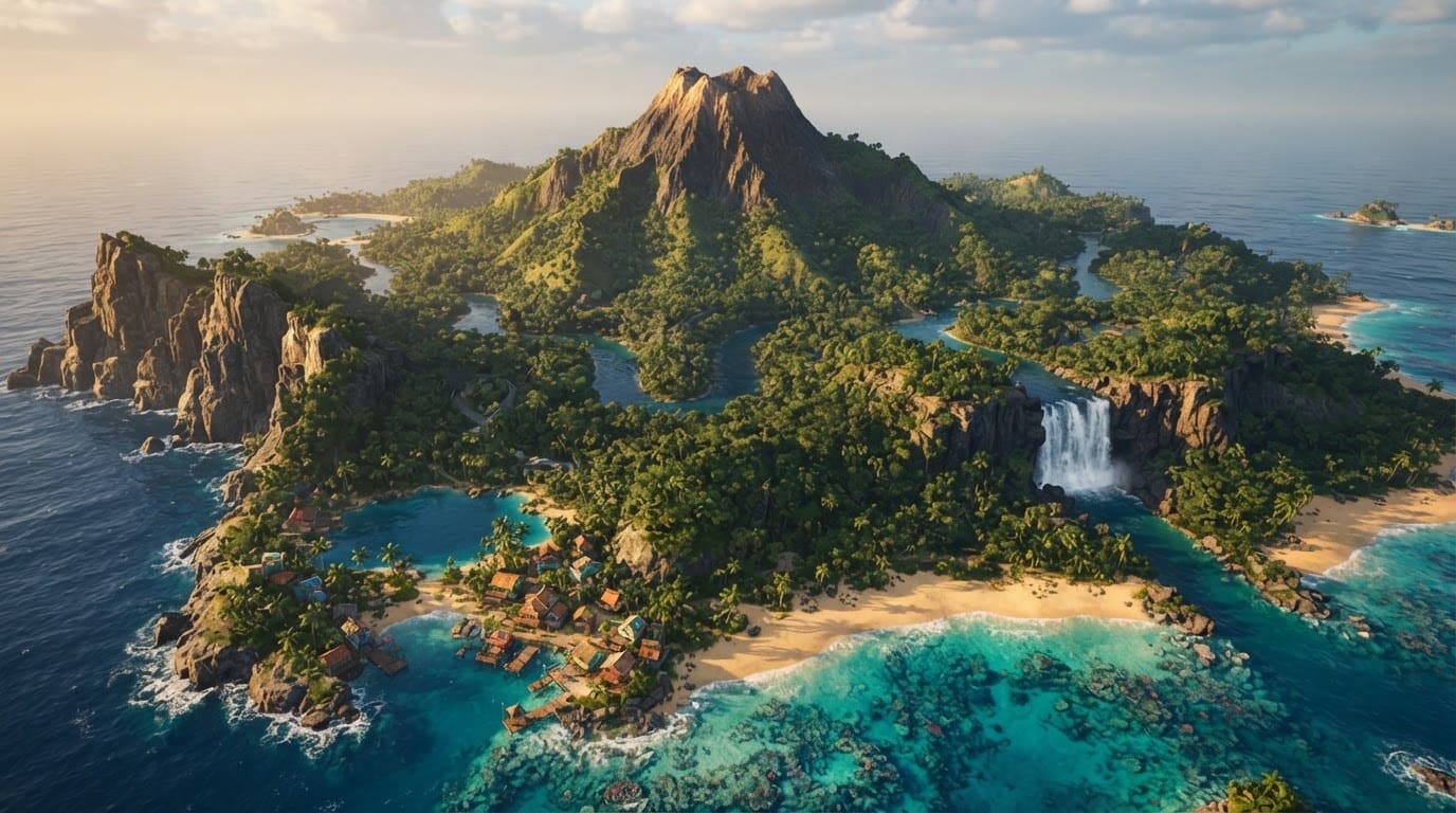 Isla volcánica tropical gigante