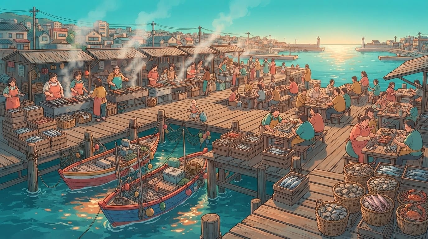 Harbor fish market boardwalk