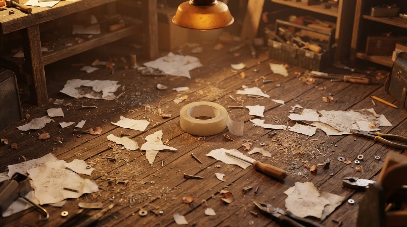 Cluttered workshop floor