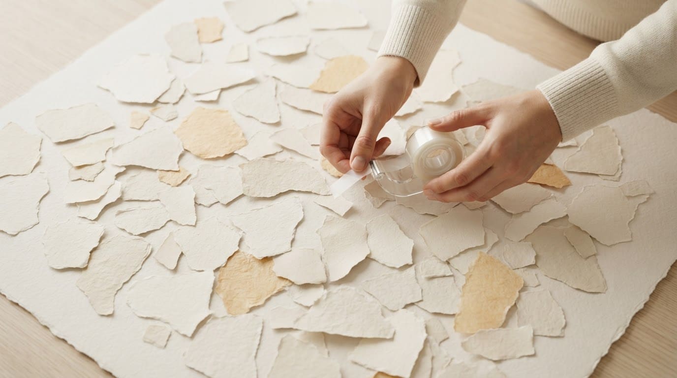 Tape scattered torn pieces