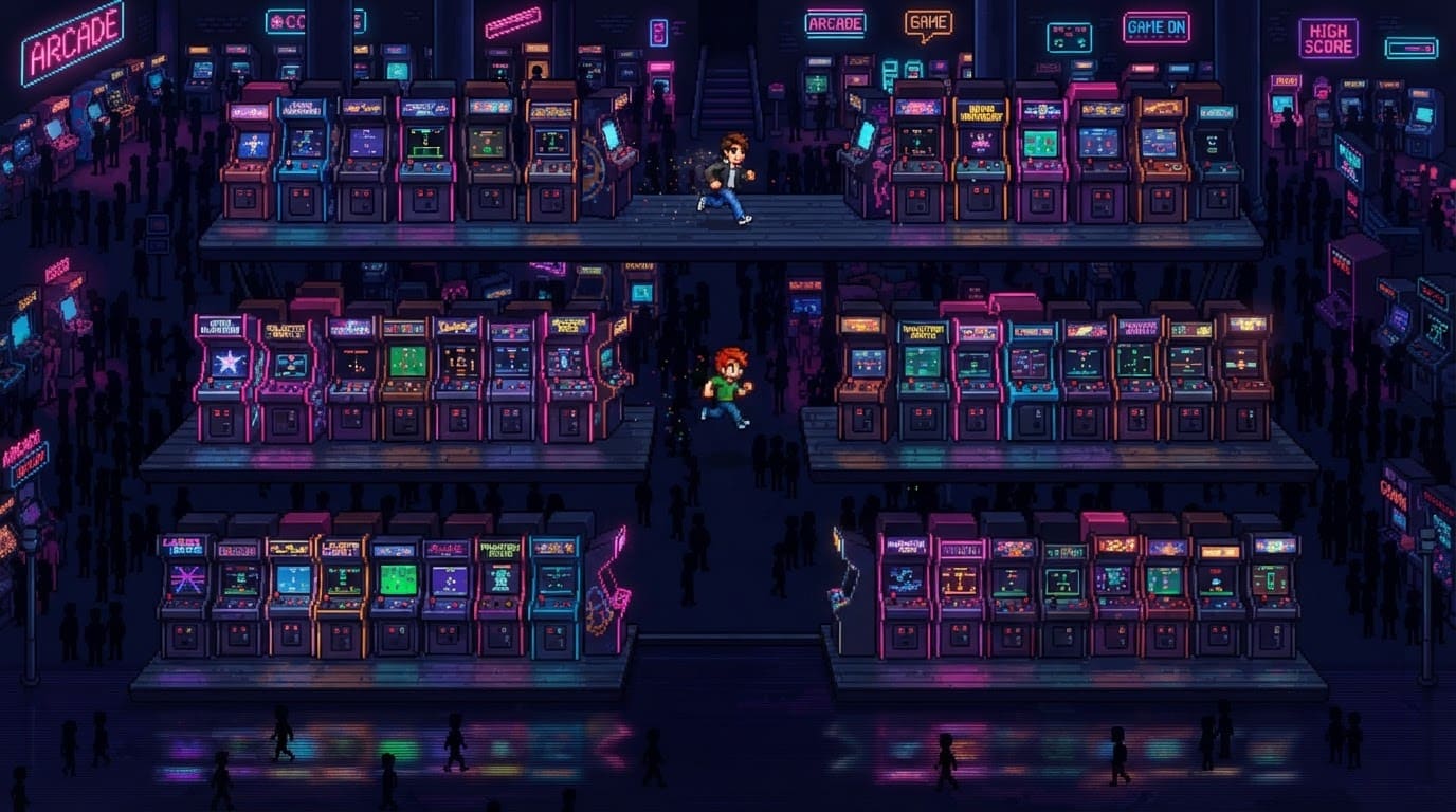 Glowing Arcade Cabinet Hall